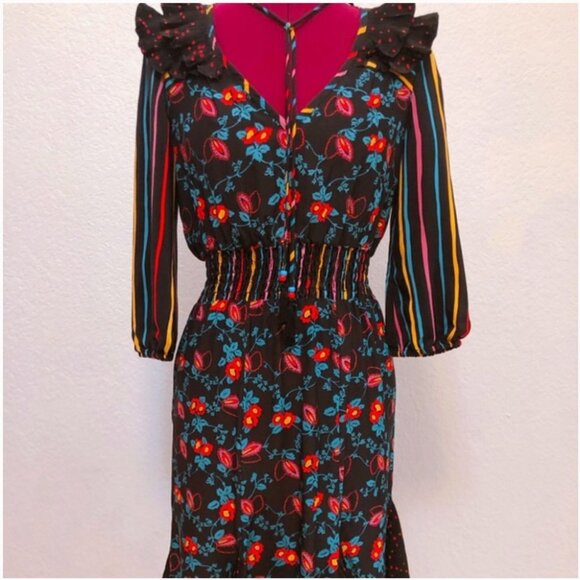 Betsey Johnson New York Vintage 90s Silk Floral Long Sleeve Dress - Picture 3 of 12